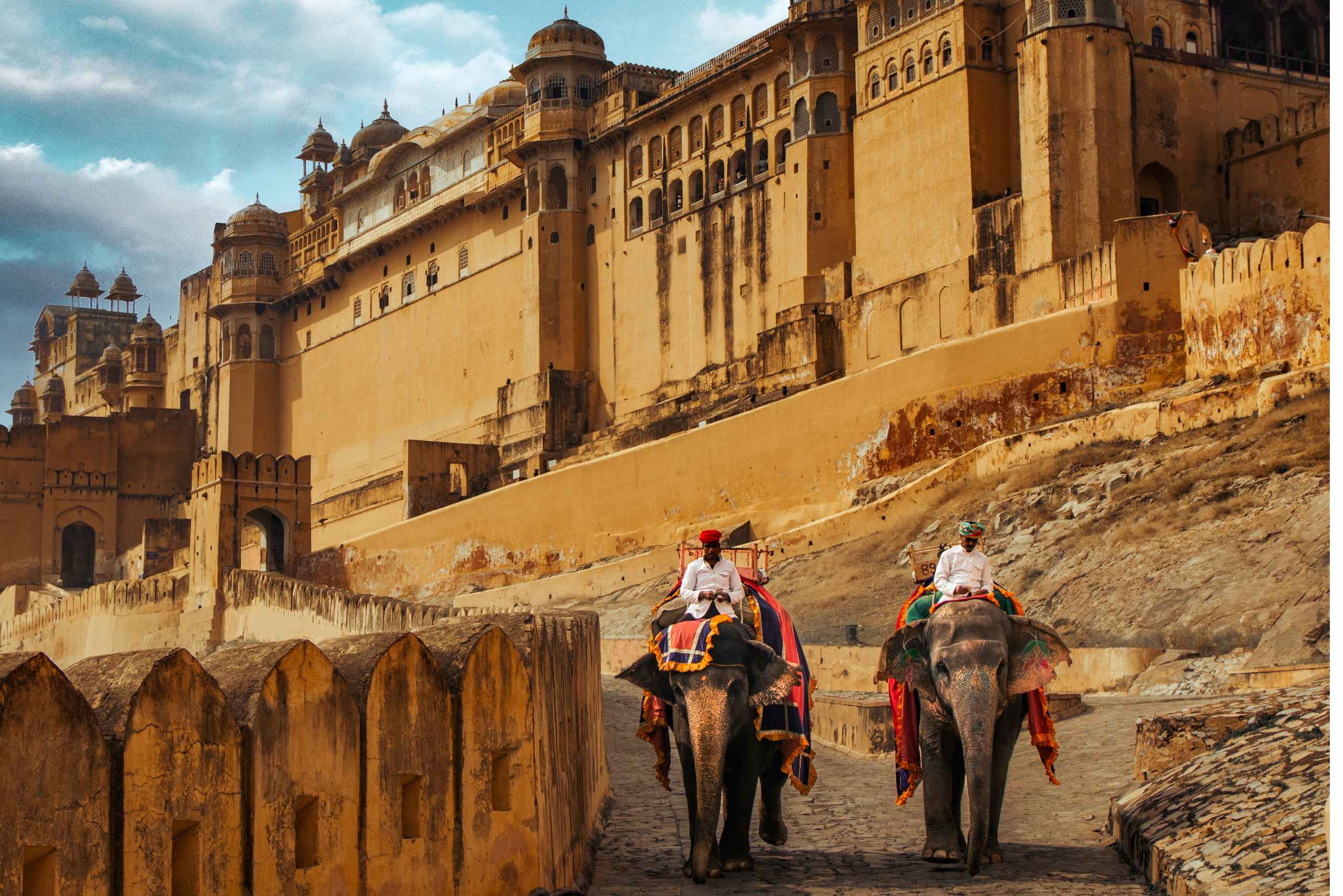 visiting region on elephant around Palace hotel in Rajasthan