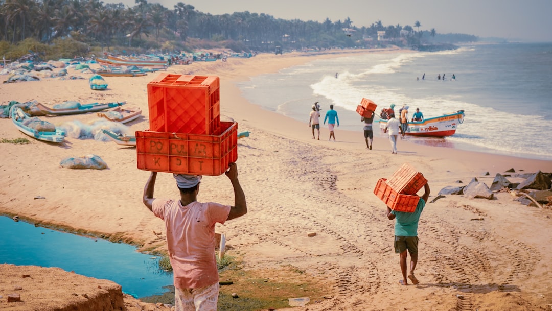 A woman selecting fresh fish at a bustling Indian coastal market, representing the heart of coastal cuisine traditions